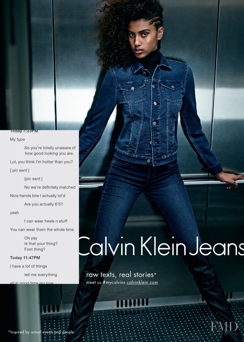 Imaan Hammam featured in  the Calvin Klein Jeans advertisement for Autumn/Winter 2015