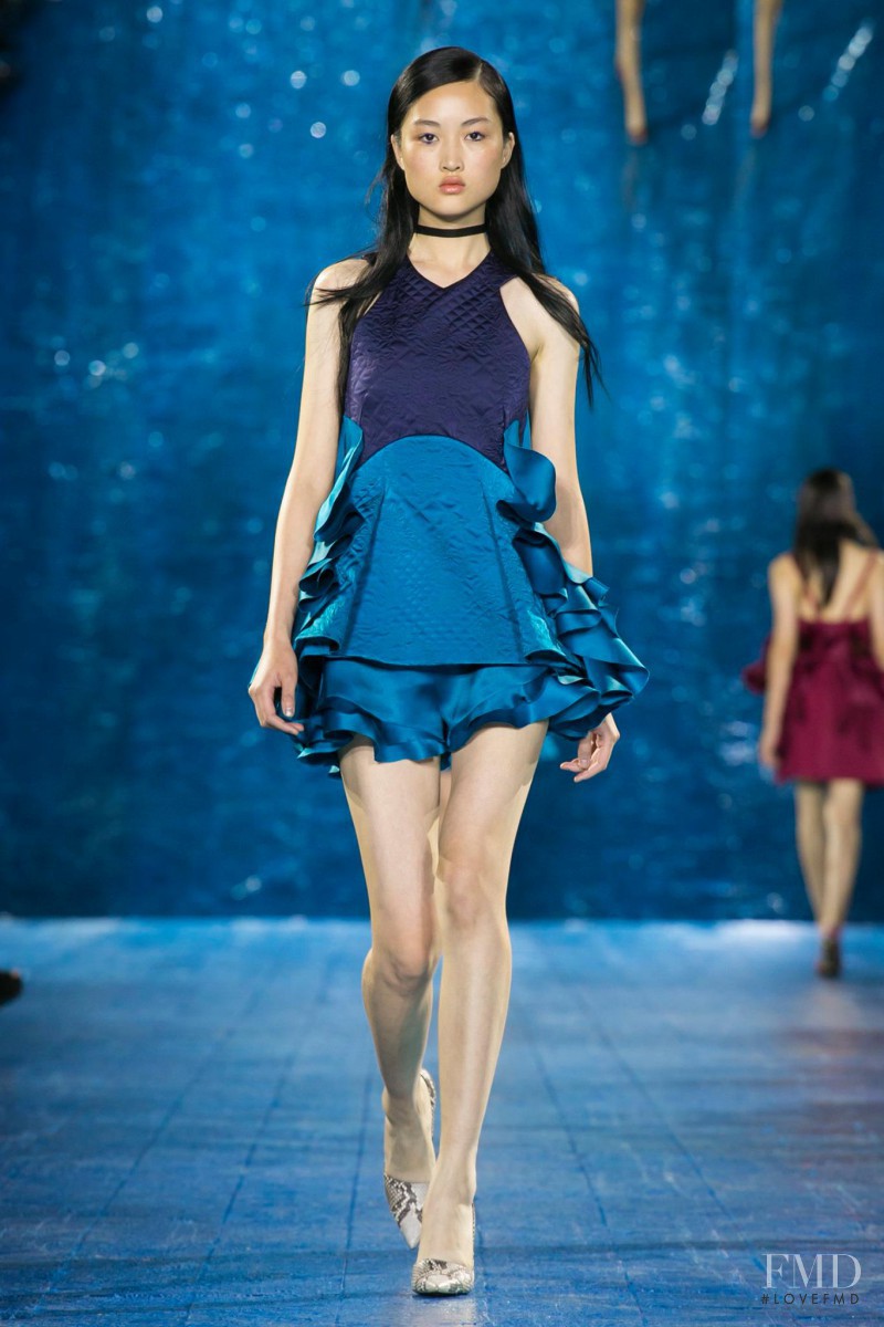 Jing Wen featured in  the Mary Katrantzou fashion show for Spring/Summer 2016