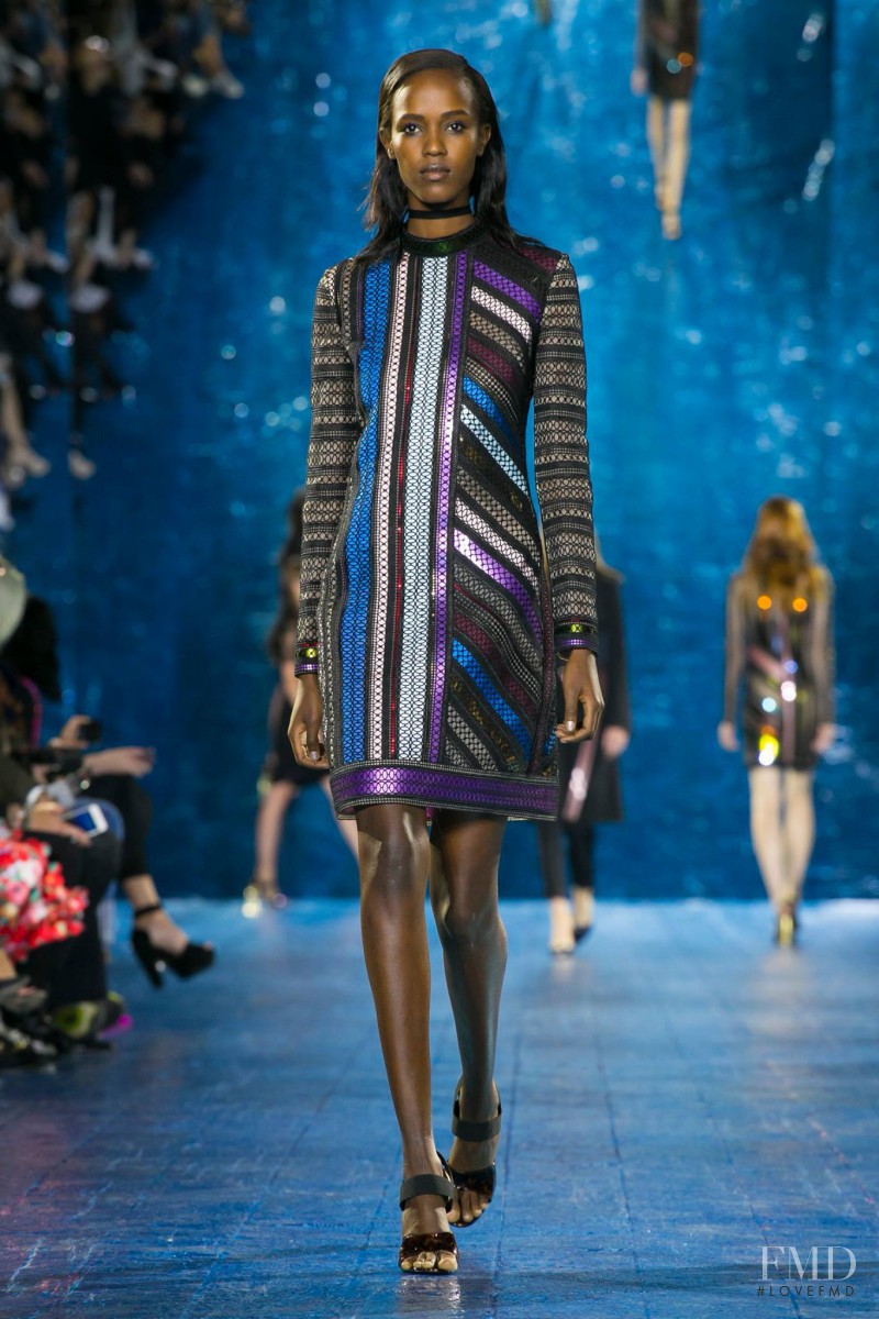 Leila Ndabirabe featured in  the Mary Katrantzou fashion show for Spring/Summer 2016