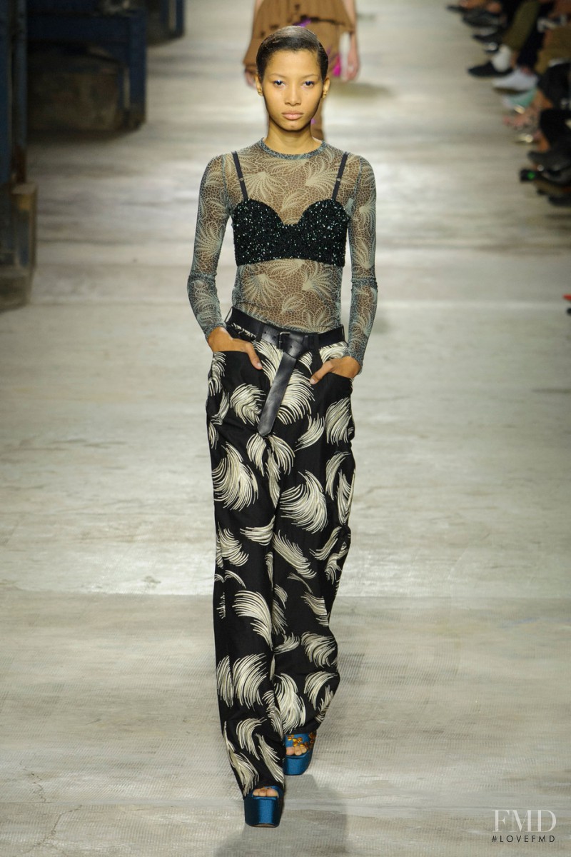 Lineisy Montero featured in  the Dries van Noten fashion show for Spring/Summer 2016