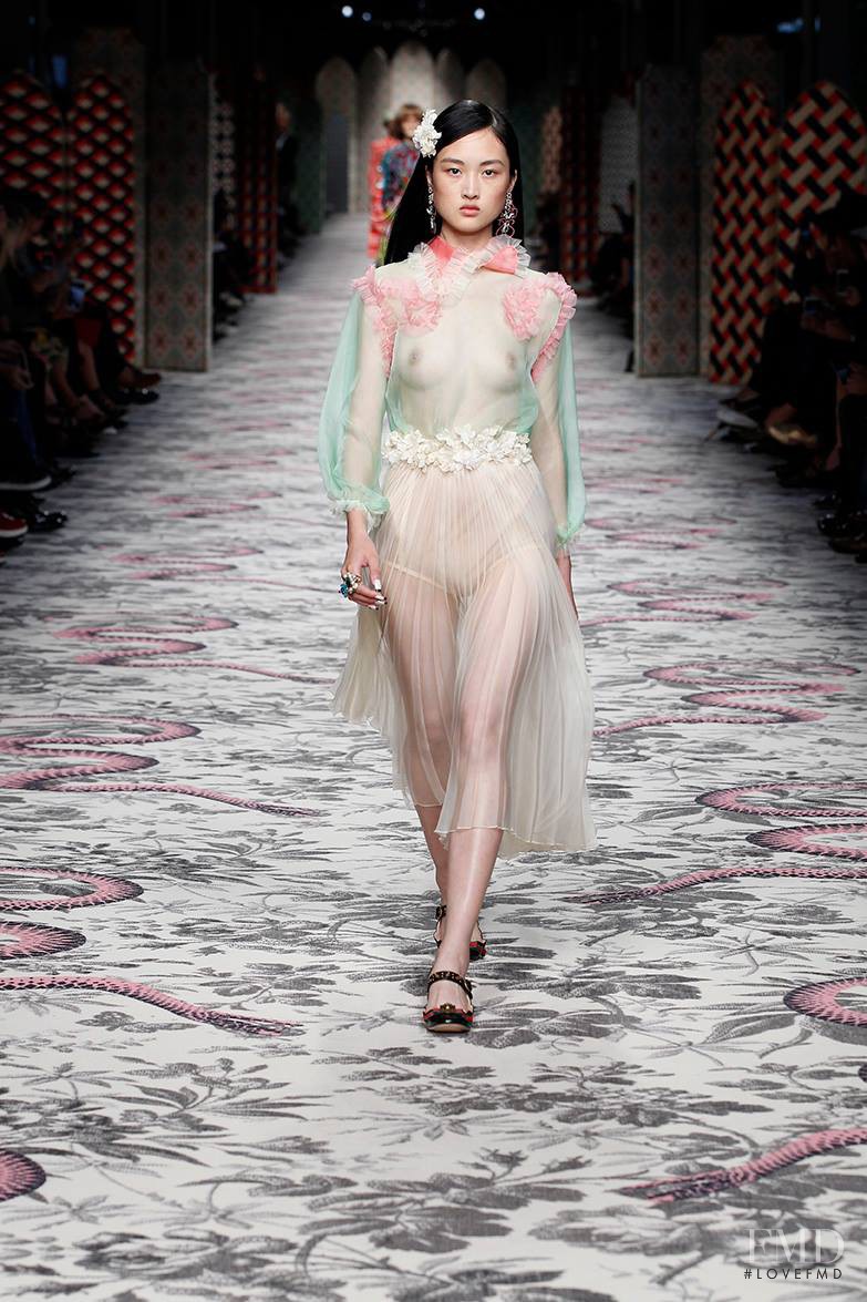 Jing Wen featured in  the Gucci fashion show for Spring/Summer 2016