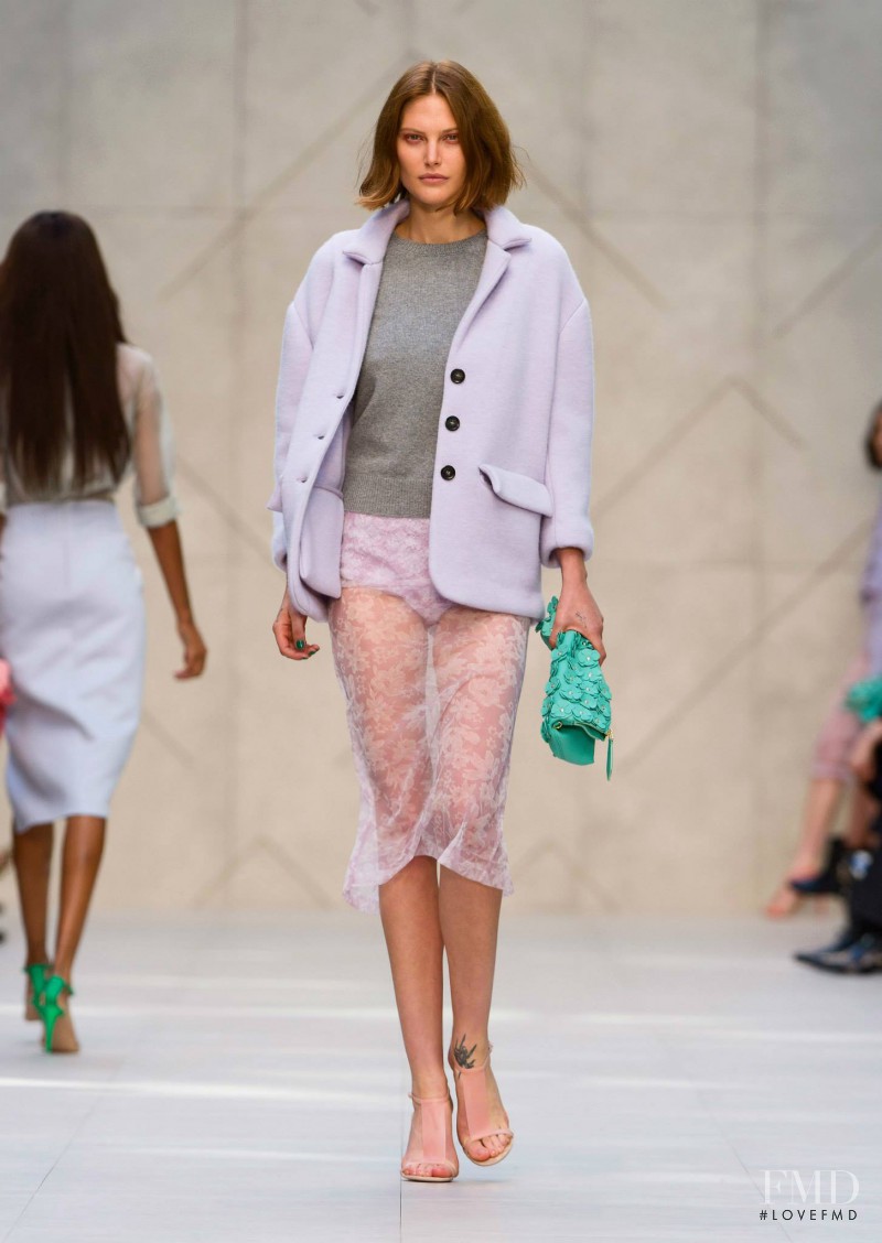 Catherine McNeil featured in  the Burberry Prorsum fashion show for Spring/Summer 2014
