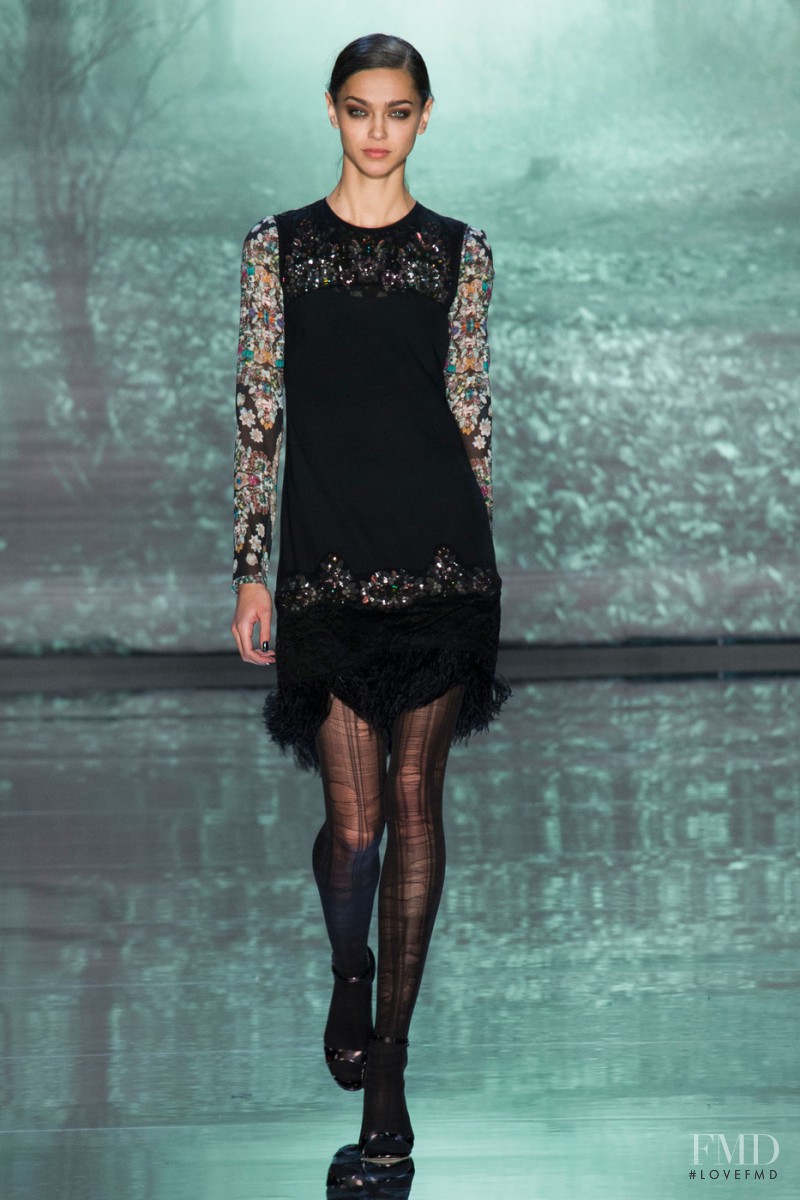 Zhenya Katava featured in  the Nicole Miller fashion show for Autumn/Winter 2015