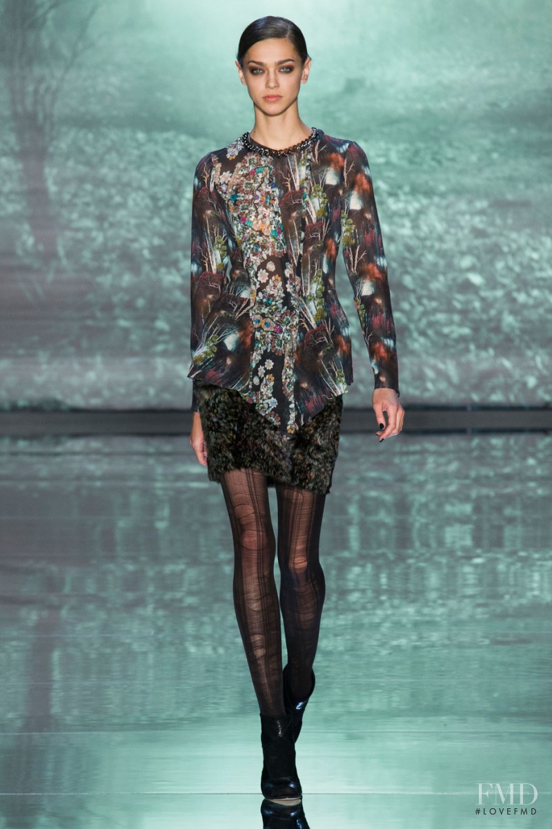 Zhenya Katava featured in  the Nicole Miller fashion show for Autumn/Winter 2015