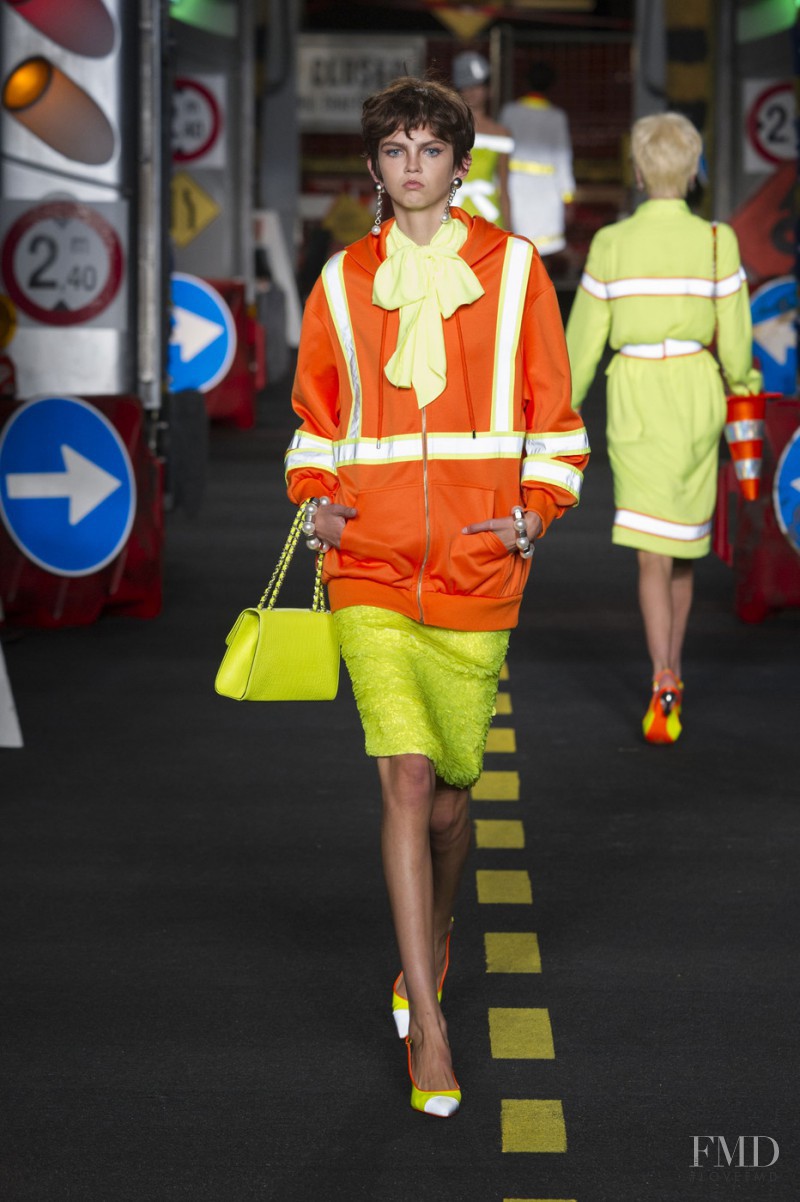 Molly Bair featured in  the Moschino fashion show for Spring/Summer 2016