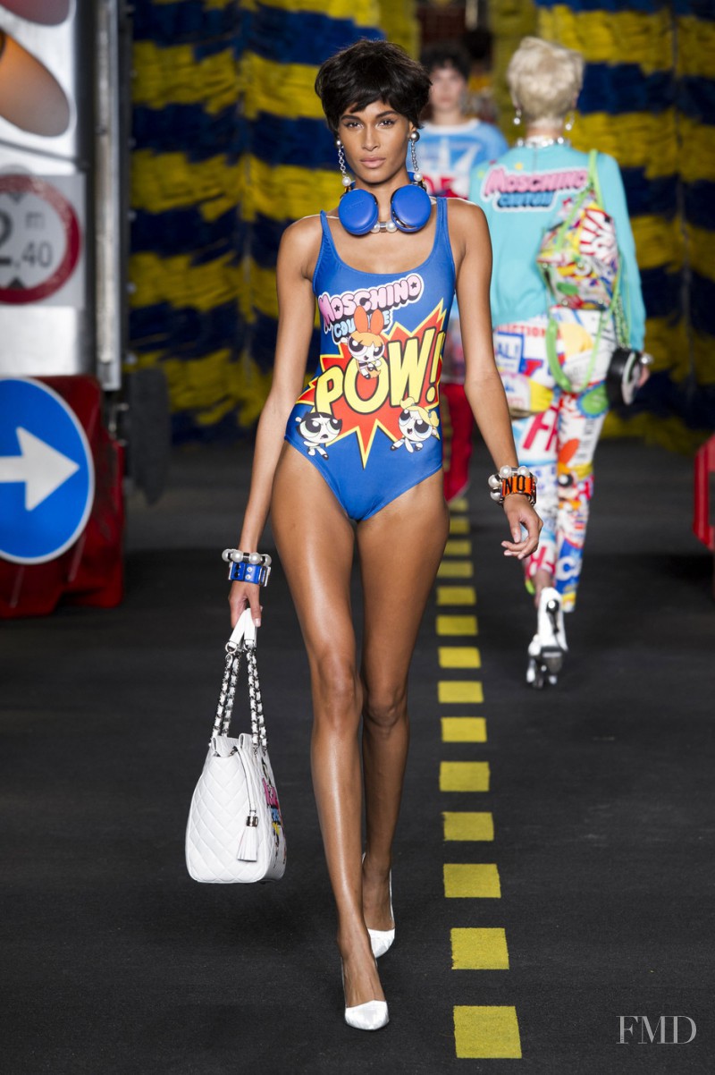 Cindy Bruna featured in  the Moschino fashion show for Spring/Summer 2016