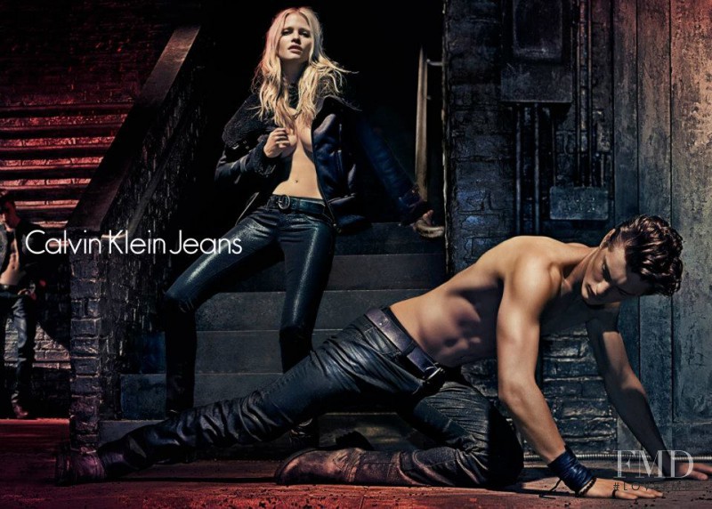 Lara Stone featured in  the Calvin Klein Jeans advertisement for Autumn/Winter 2012