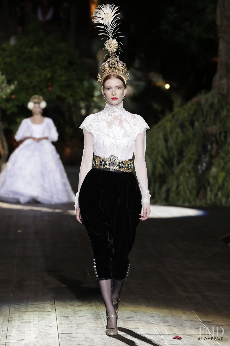 Julia Hafstrom featured in  the Dolce & Gabbana Alta Moda fashion show for Autumn/Winter 2015