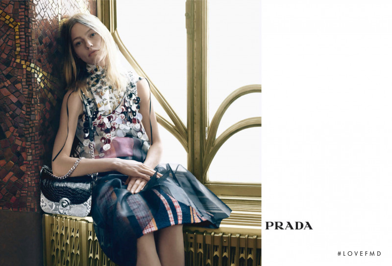 Sasha Pivovarova featured in  the Prada advertisement for Spring/Summer 2016