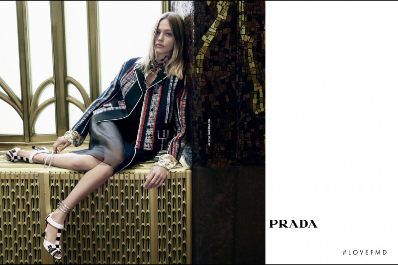 Sasha Pivovarova featured in  the Prada advertisement for Spring/Summer 2016