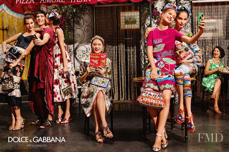 Cong He featured in  the Dolce & Gabbana advertisement for Spring/Summer 2016