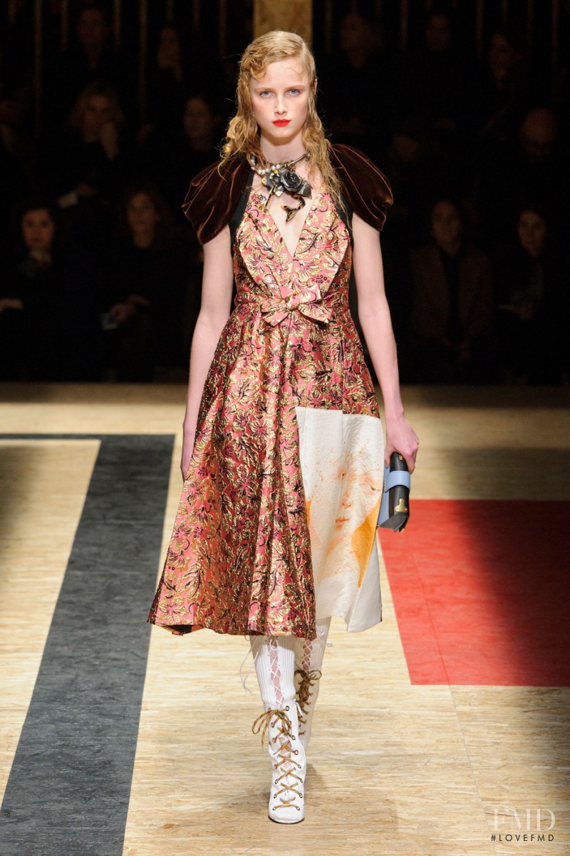 Rianne Van Rompaey featured in  the Prada fashion show for Autumn/Winter 2016