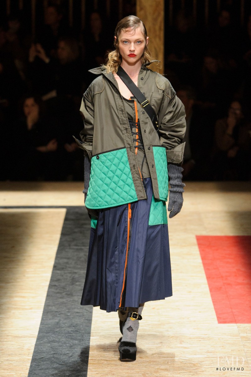 Sasha Pivovarova featured in  the Prada fashion show for Autumn/Winter 2016