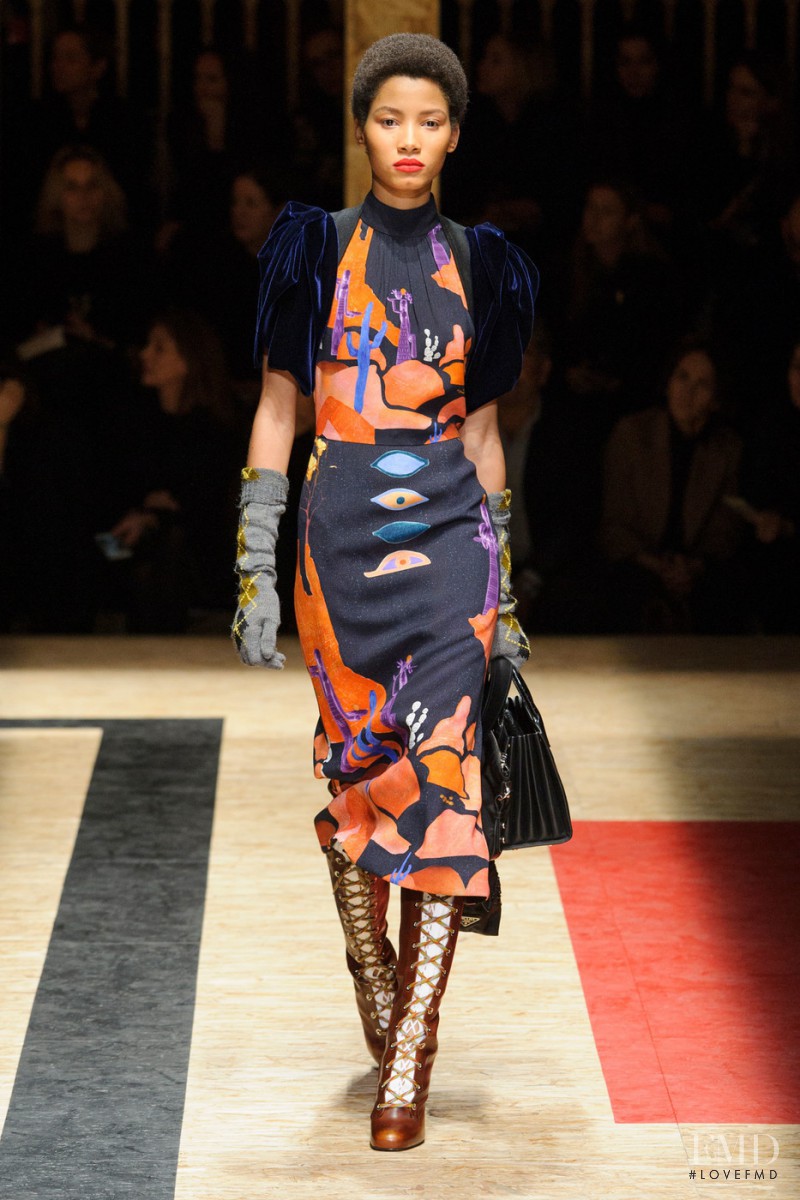 Lineisy Montero featured in  the Prada fashion show for Autumn/Winter 2016