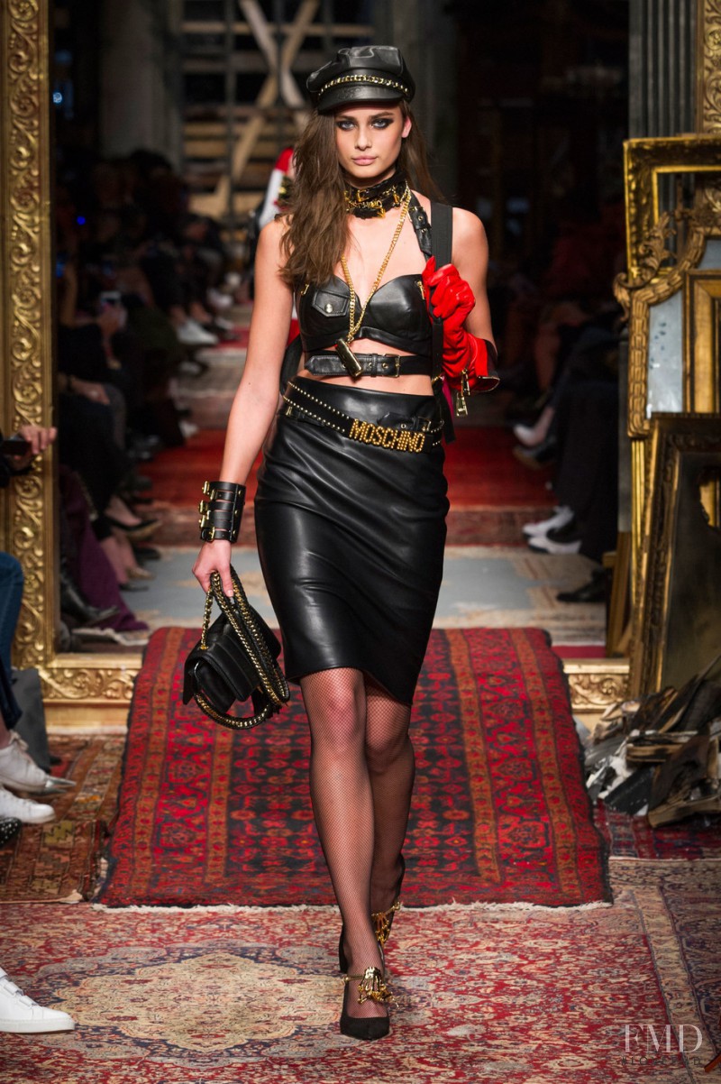 Taylor Hill featured in  the Moschino fashion show for Autumn/Winter 2016