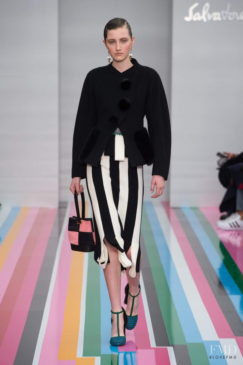 Emma Harris featured in  the Salvatore Ferragamo fashion show for Autumn/Winter 2016