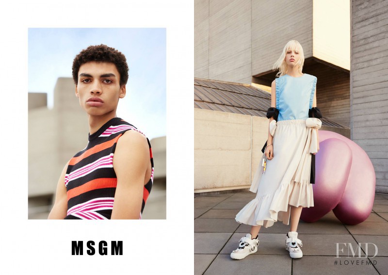Marjan Jonkman featured in  the MSGM advertisement for Spring/Summer 2016