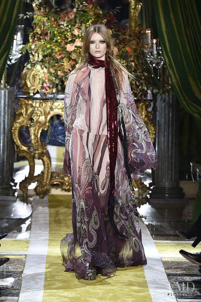 Julia Hafstrom featured in  the Roberto Cavalli fashion show for Autumn/Winter 2016