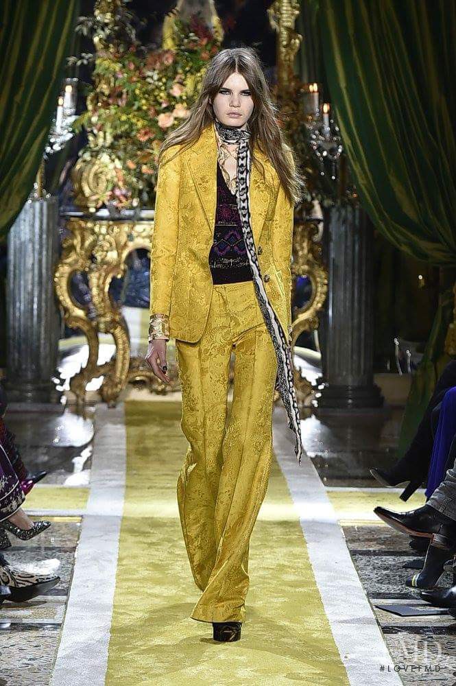 Sophie Rask featured in  the Roberto Cavalli fashion show for Autumn/Winter 2016