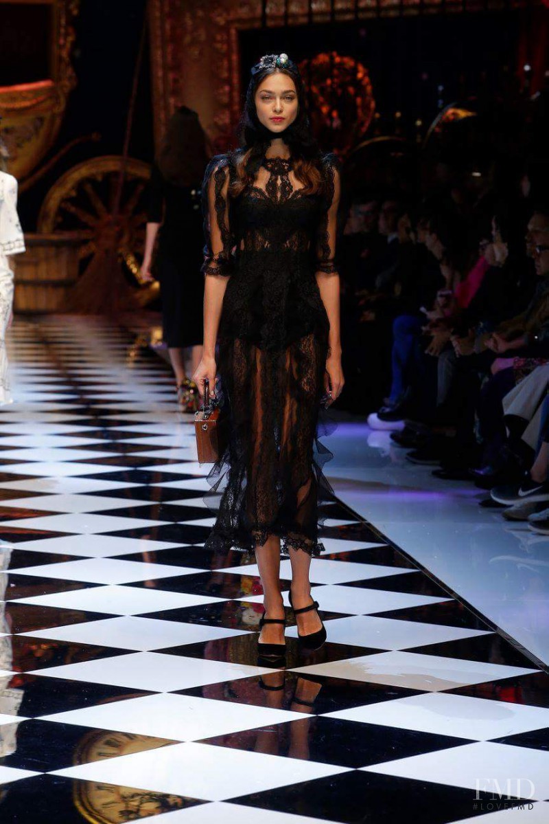 Zhenya Katava featured in  the Dolce & Gabbana fashion show for Autumn/Winter 2016