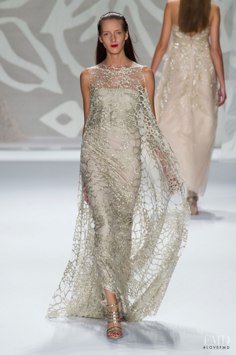 Iris Egbers featured in  the Monique Lhuillier fashion show for Spring/Summer 2014