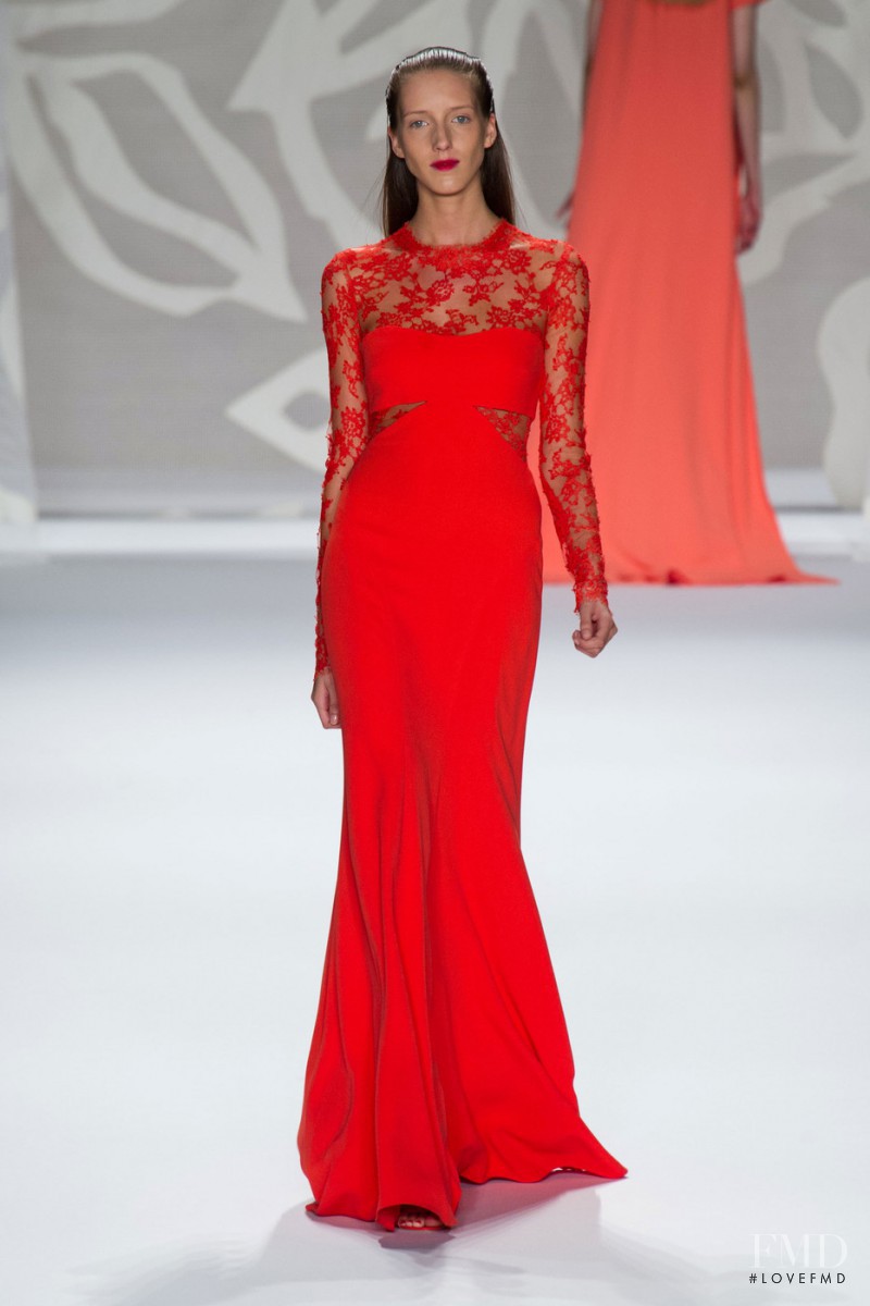 Iris Egbers featured in  the Monique Lhuillier fashion show for Spring/Summer 2014