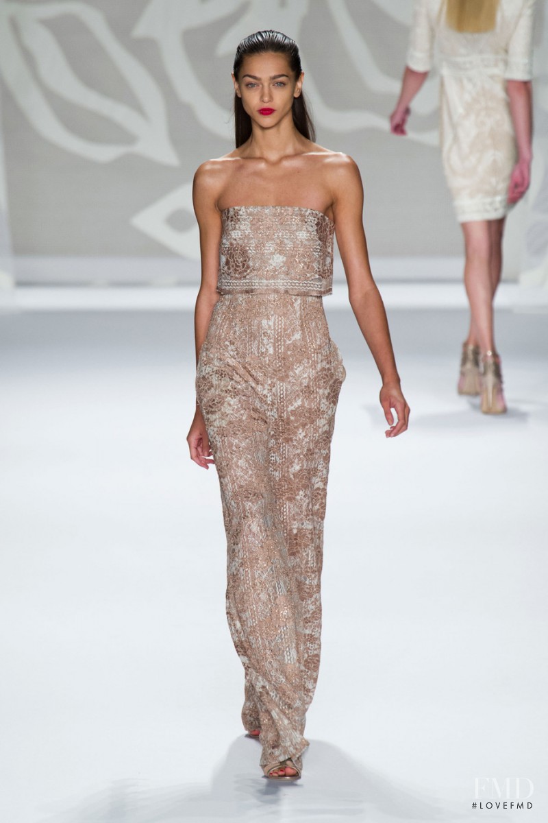 Zhenya Katava featured in  the Monique Lhuillier fashion show for Spring/Summer 2014