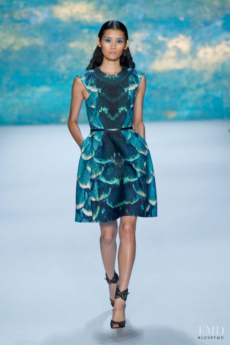 Ming Xi featured in  the Monique Lhuillier fashion show for Spring/Summer 2013