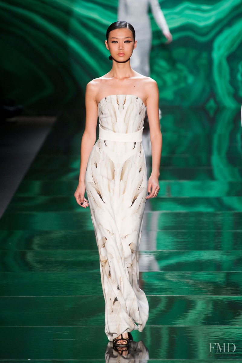Tian Yi featured in  the Monique Lhuillier fashion show for Autumn/Winter 2013