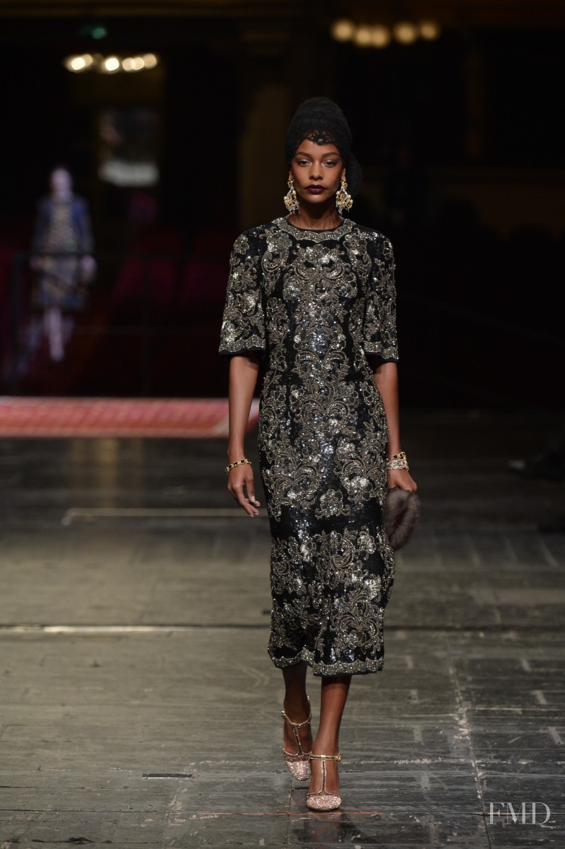 Karly Loyce featured in  the Dolce & Gabbana Alta Moda fashion show for Spring/Summer 2016