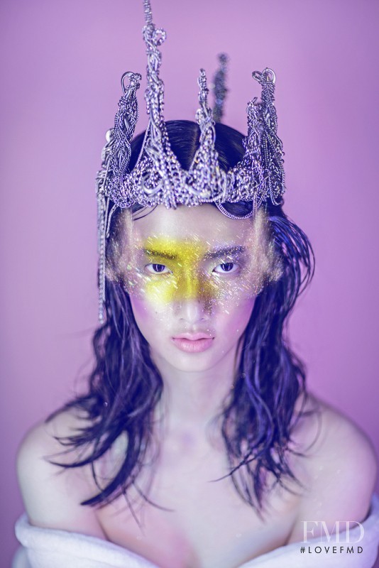 Cici Xiang Yejing featured in  the Lane Crawford headpieces by Gloria Yu advertisement for Holiday 2014