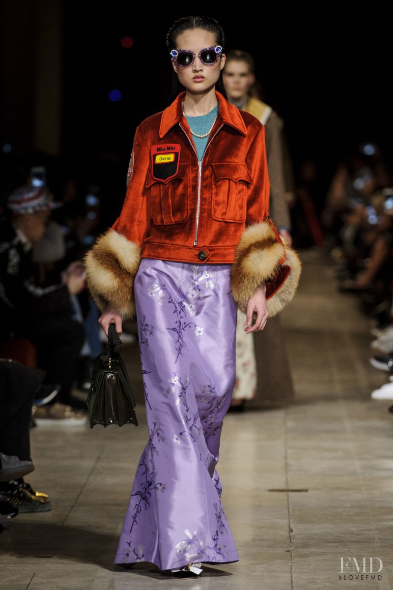 Jing Wen featured in  the Miu Miu fashion show for Autumn/Winter 2016