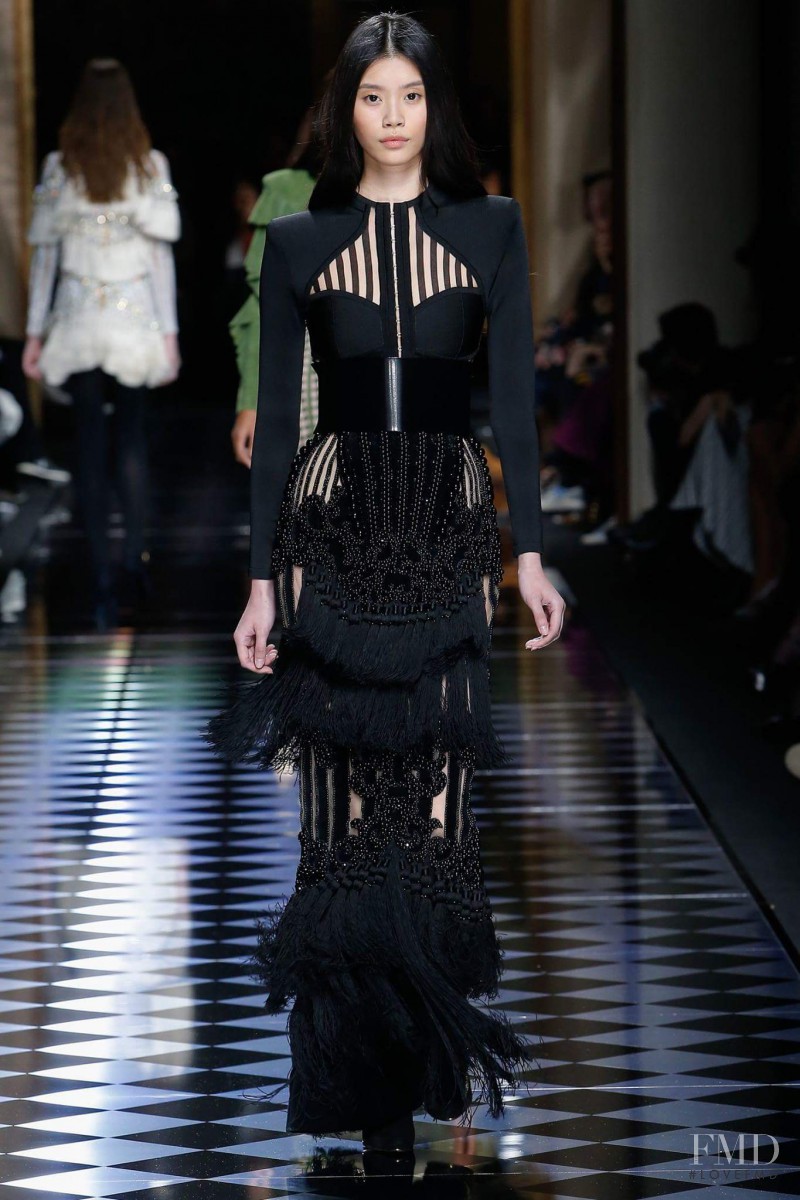 Ming Xi featured in  the Balmain fashion show for Autumn/Winter 2016