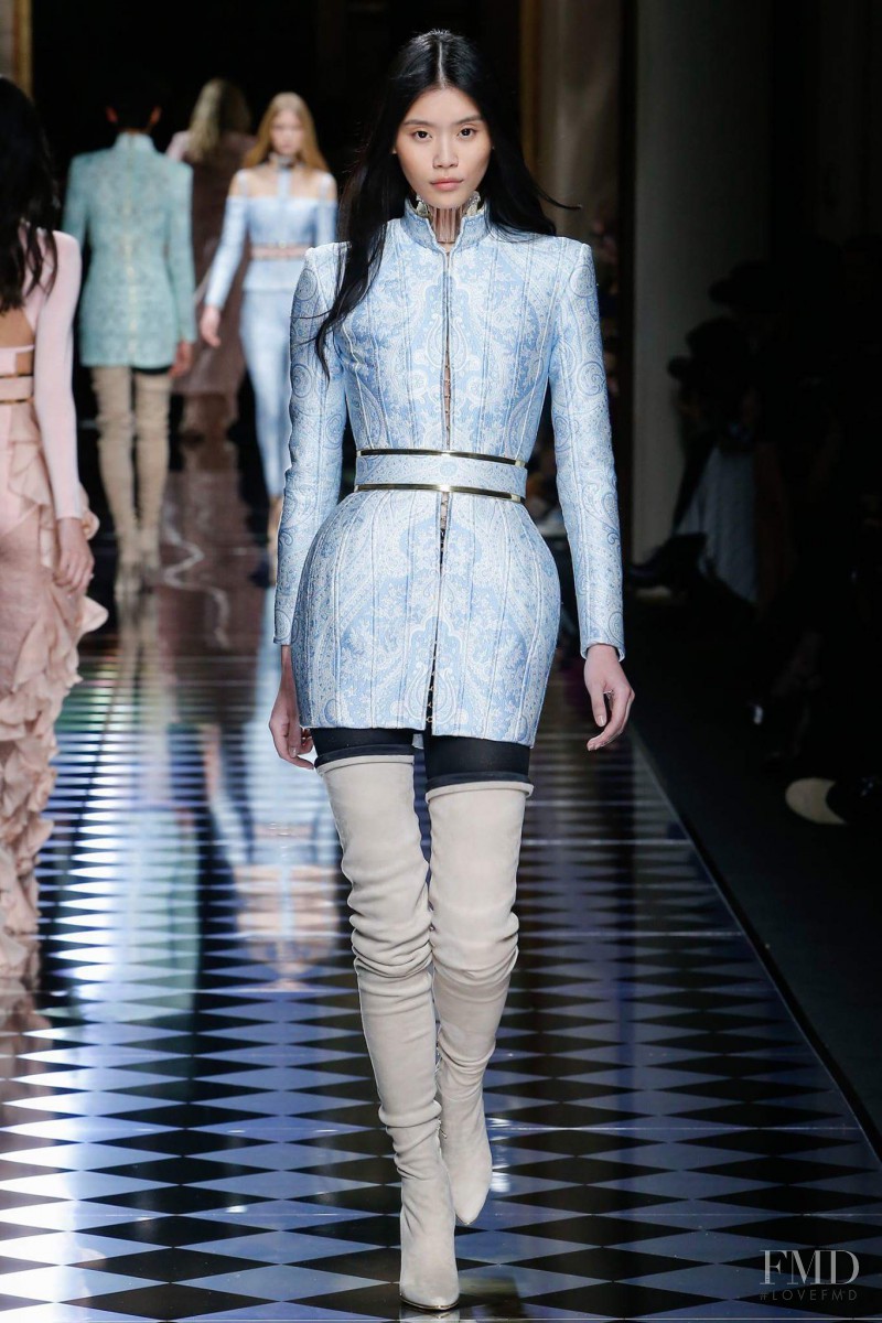 Ming Xi featured in  the Balmain fashion show for Autumn/Winter 2016