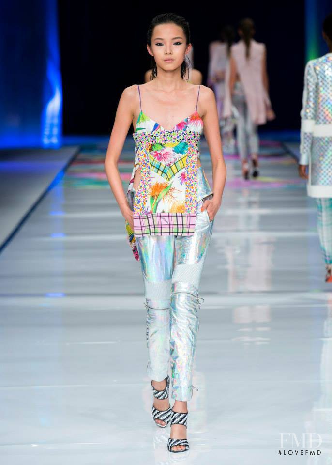 Xiao Wen Ju featured in  the Just Cavalli fashion show for Spring/Summer 2014