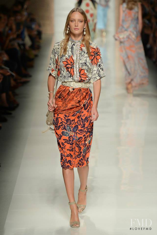 Karmen Pedaru featured in  the Etro fashion show for Spring/Summer 2014