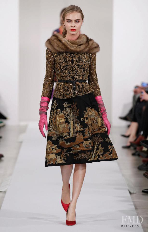 Cara Delevingne featured in  the Oscar de la Renta fashion show for Autumn/Winter 2013