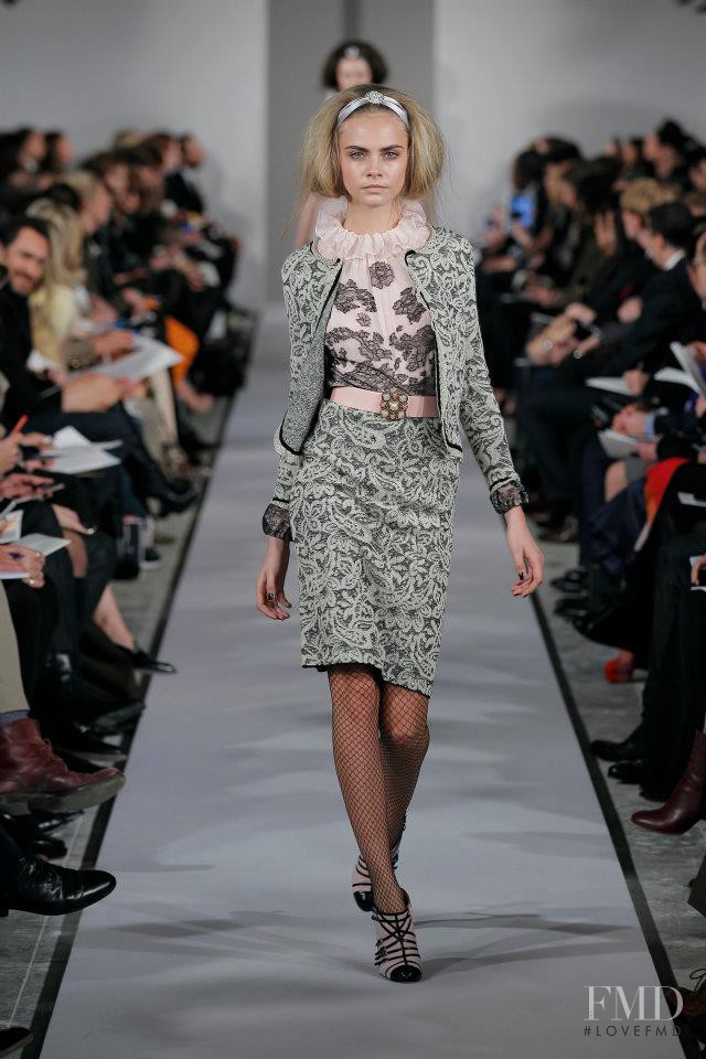 Cara Delevingne featured in  the Oscar de la Renta fashion show for Autumn/Winter 2012