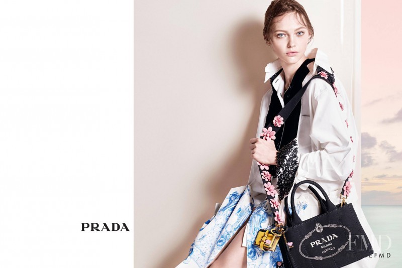 Sasha Pivovarova featured in  the Prada advertisement for Pre-Fall 2016