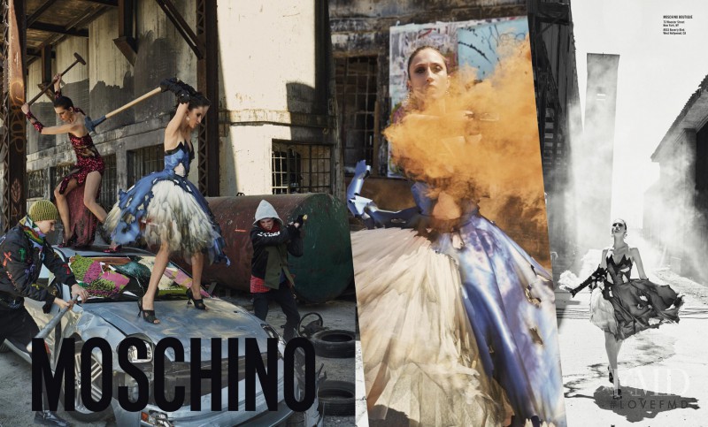 Anna Cleveland featured in  the Moschino advertisement for Autumn/Winter 2016