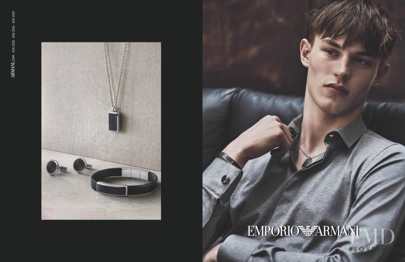 Kit Butler featured in  the Emporio Armani advertisement for Autumn/Winter 2016