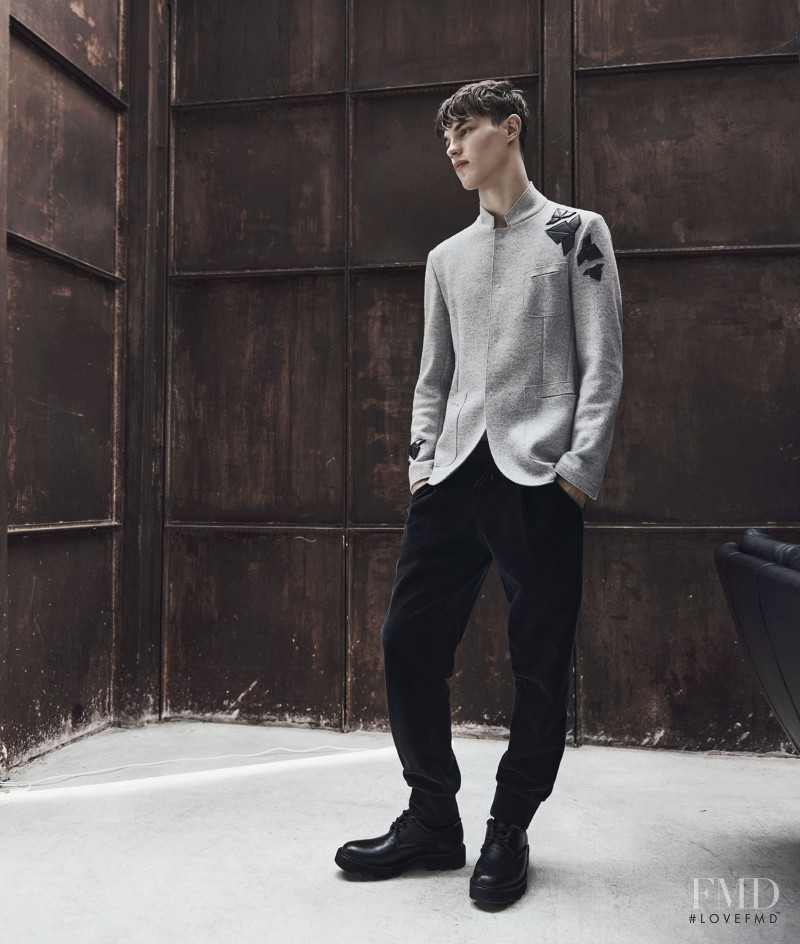 Kit Butler featured in  the Emporio Armani advertisement for Autumn/Winter 2016