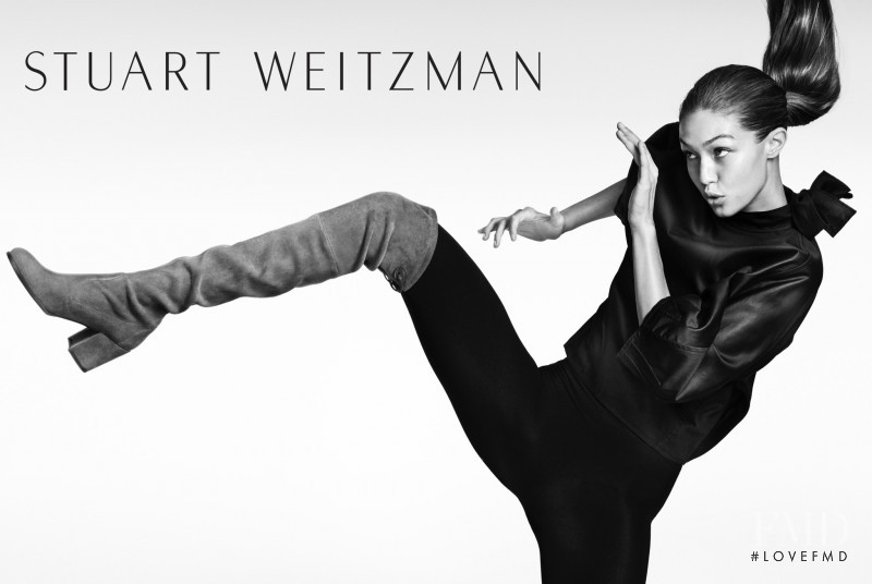 Gigi Hadid featured in  the Stuart Weitzman advertisement for Autumn/Winter 2016