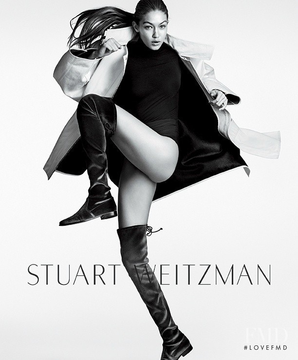 Gigi Hadid featured in  the Stuart Weitzman advertisement for Autumn/Winter 2016