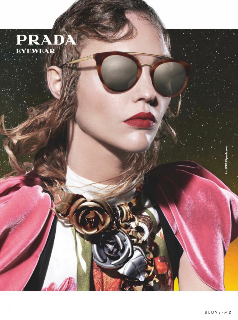 Sasha Pivovarova featured in  the Prada Eyewear advertisement for Autumn/Winter 2016