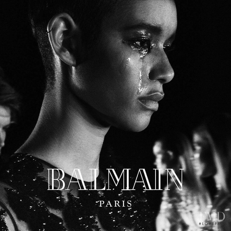Janiece Dilone featured in  the Balmain advertisement for Autumn/Winter 2016