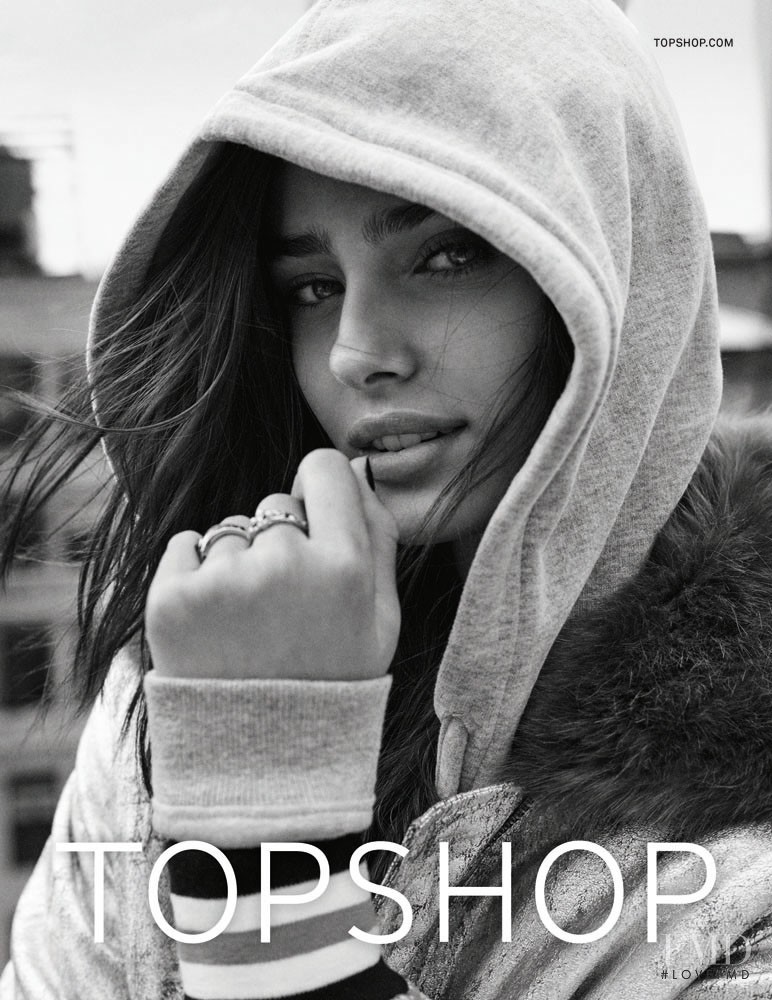 Taylor Hill featured in  the Topshop advertisement for Autumn/Winter 2016