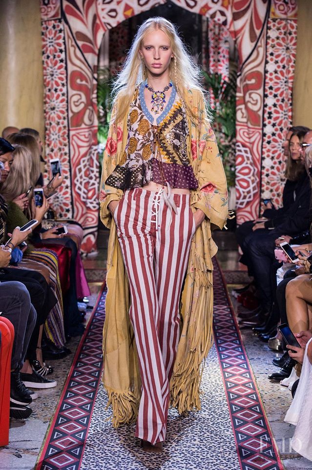 Jessie Bloemendaal featured in  the Roberto Cavalli fashion show for Spring/Summer 2017