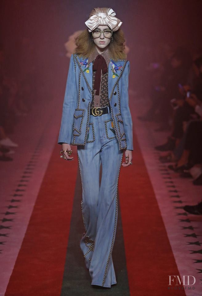 Teddy Quinlivan featured in  the Gucci fashion show for Spring/Summer 2017