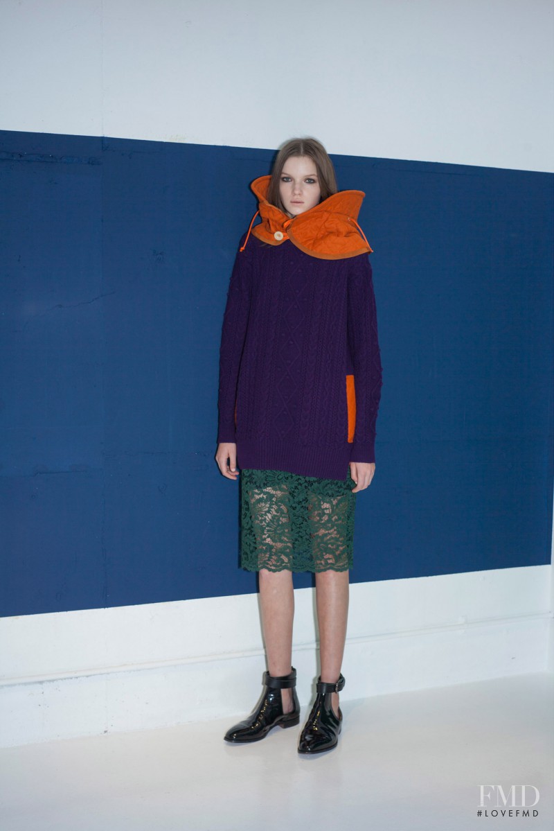 Eva Klimkova featured in  the sacai luck fashion show for Pre-Fall 2014